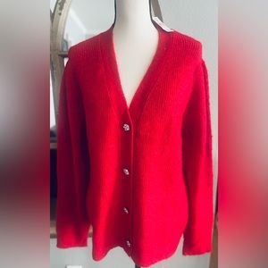 NWT-LOFT red cardigan sweater w/jeweled stone buttons sz XL women’s